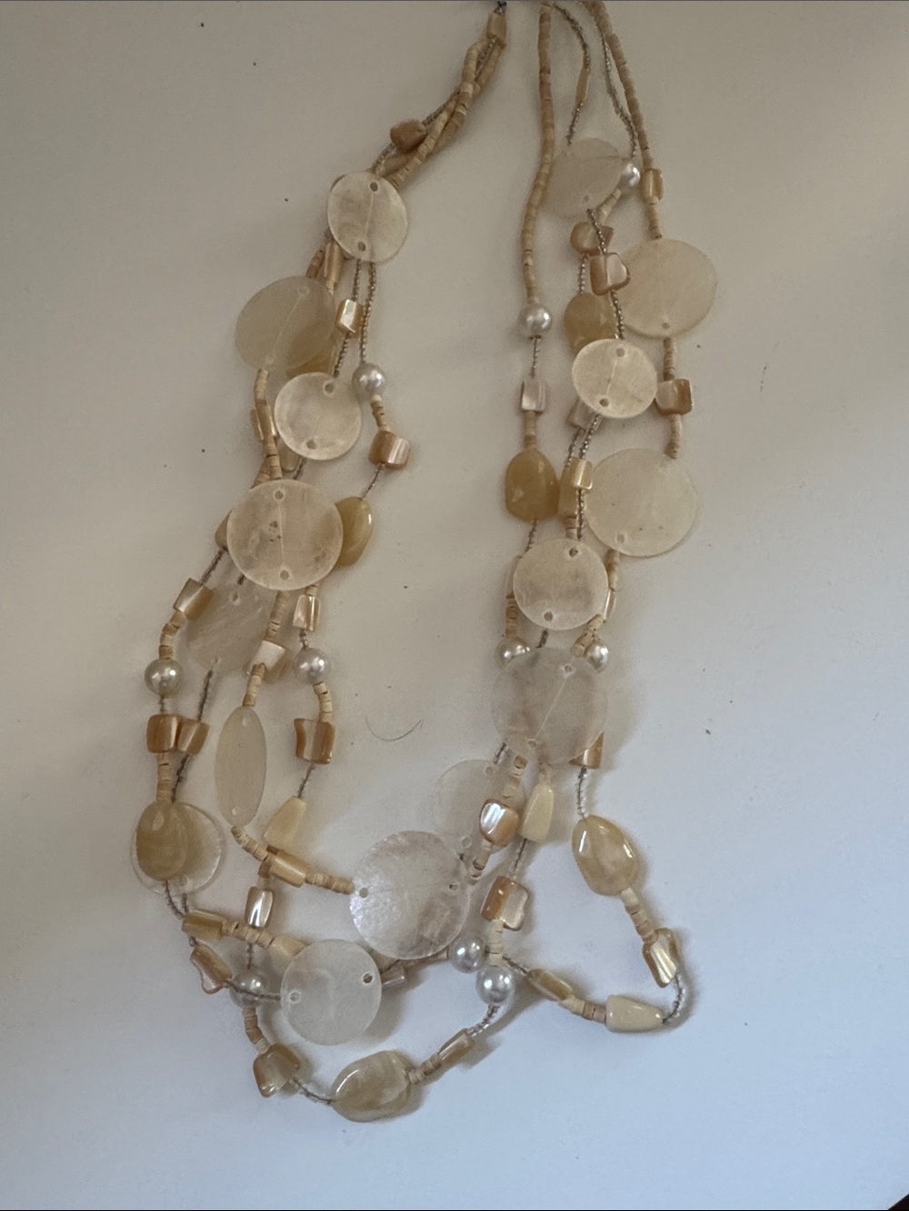 Multi-Strand Shell Disc Necklace in Cream